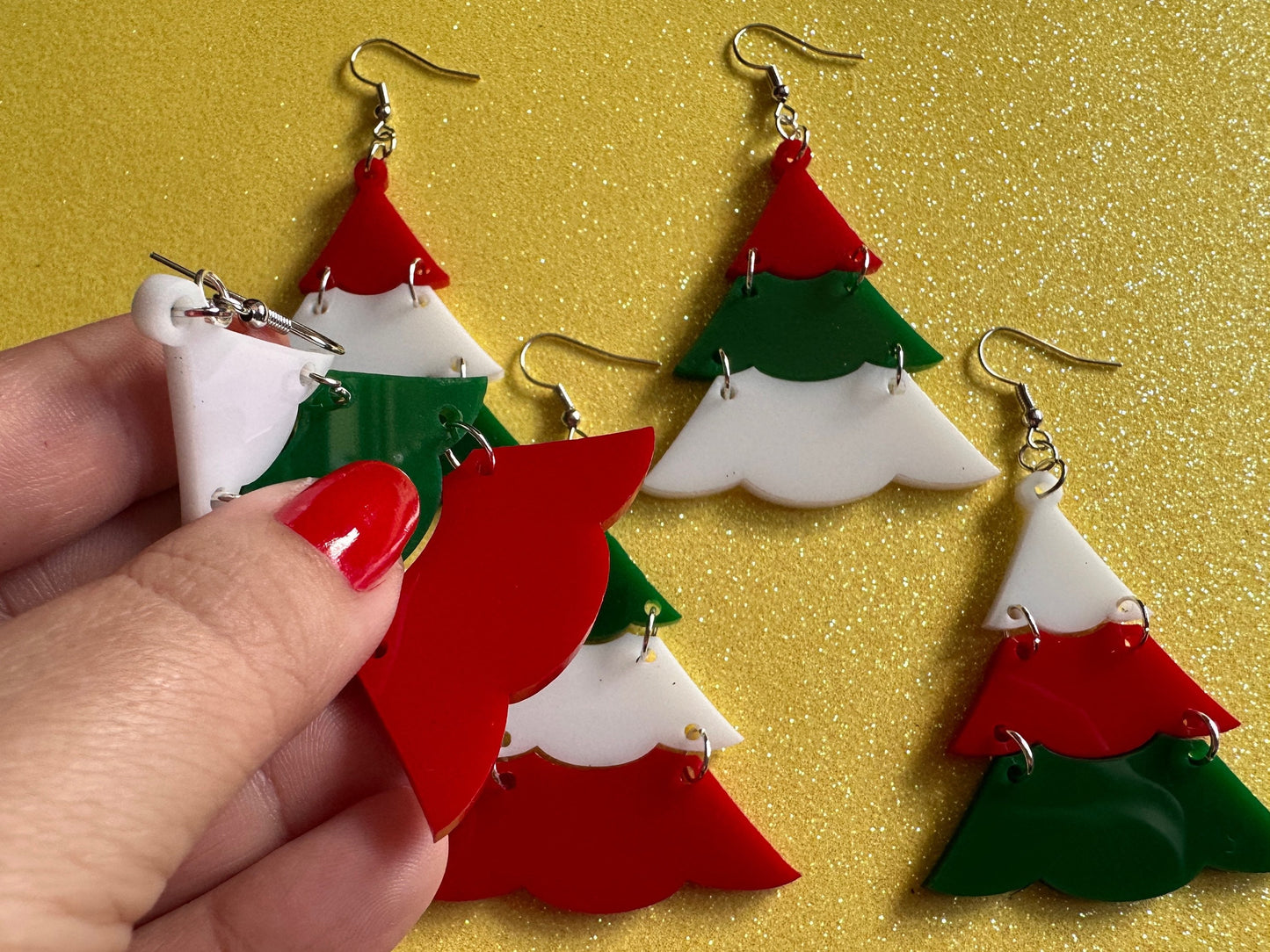 Christmas Tree Earrings: Laser Cut Acrylic Trees, Green Earrings, Xmas, Winter, Gifts for Her/Him/Them