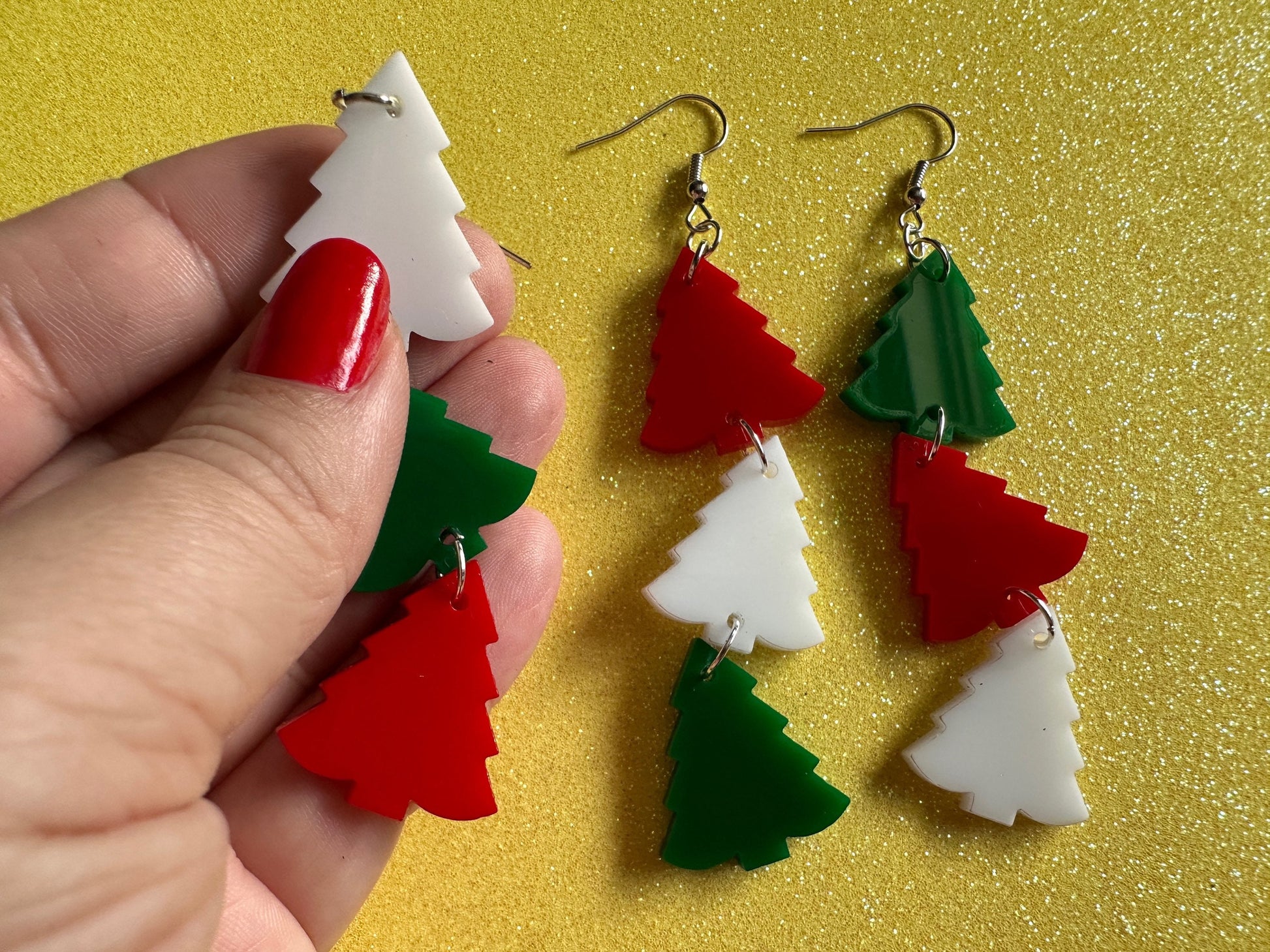 Christmas Tree Earrings: Laser Cut Acrylic Trees, Green Earrings, Xmas, Winter, Gifts for Her/Him/Them