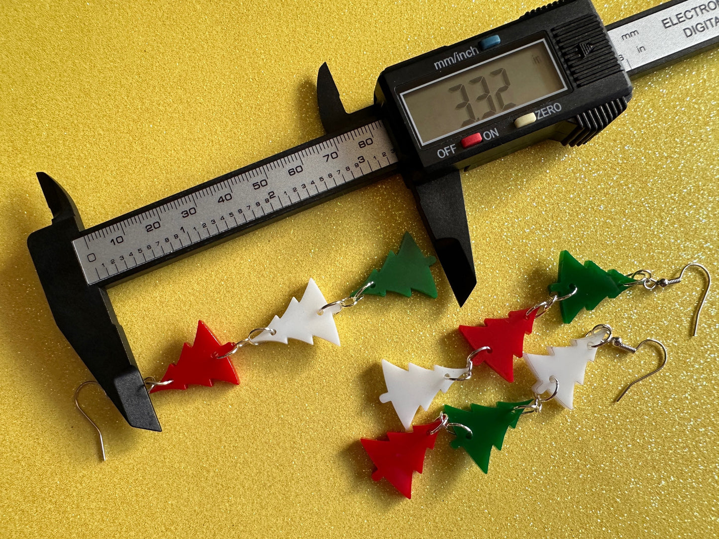 Christmas Tree Earrings: Laser Cut Acrylic Trees, Green Earrings, Xmas, Winter, Gifts for Her/Him/Them