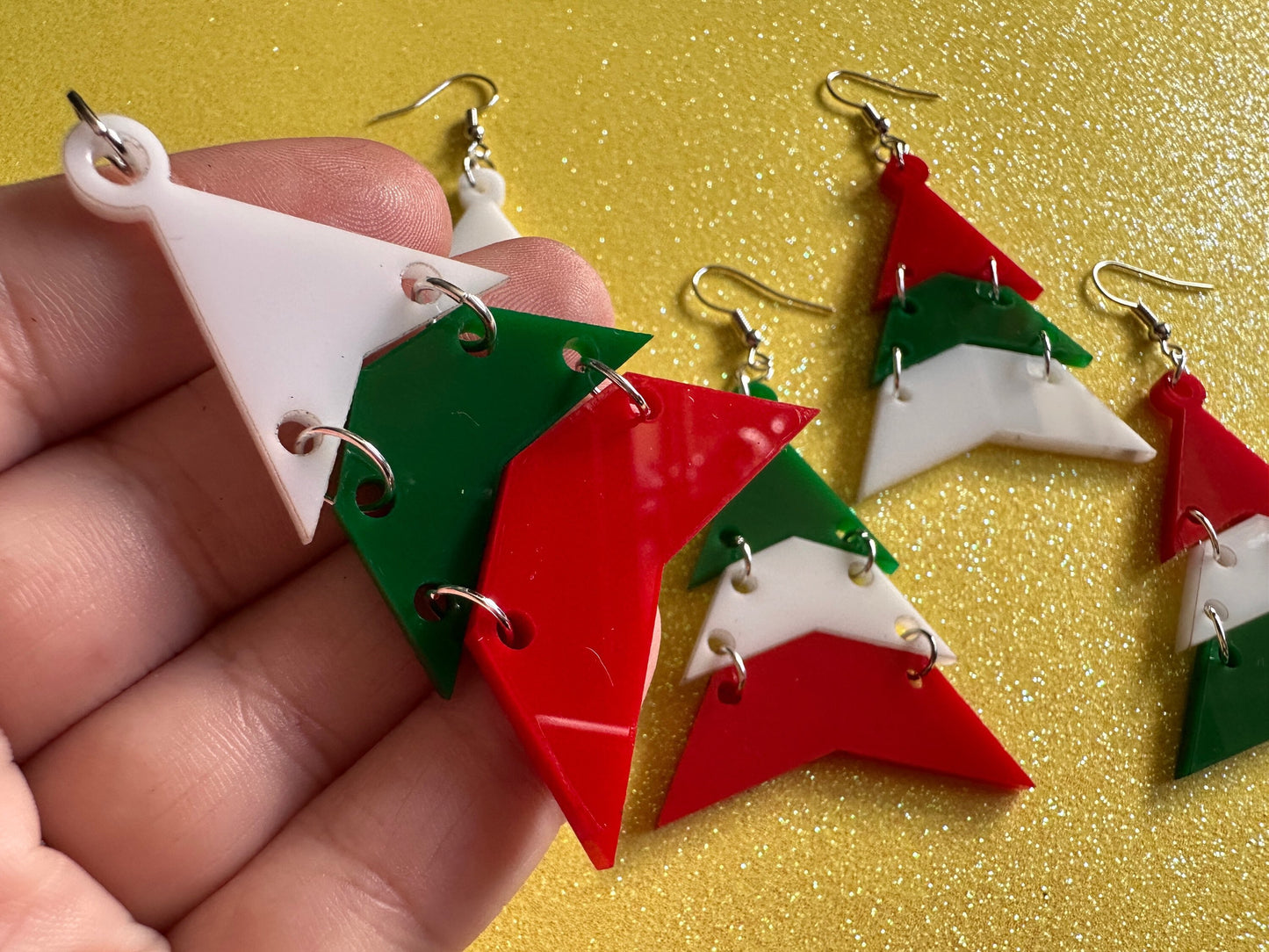Christmas Tree Earrings: Laser Cut Acrylic Trees, Green Earrings, Xmas, Winter, Gifts for Her/Him/Them