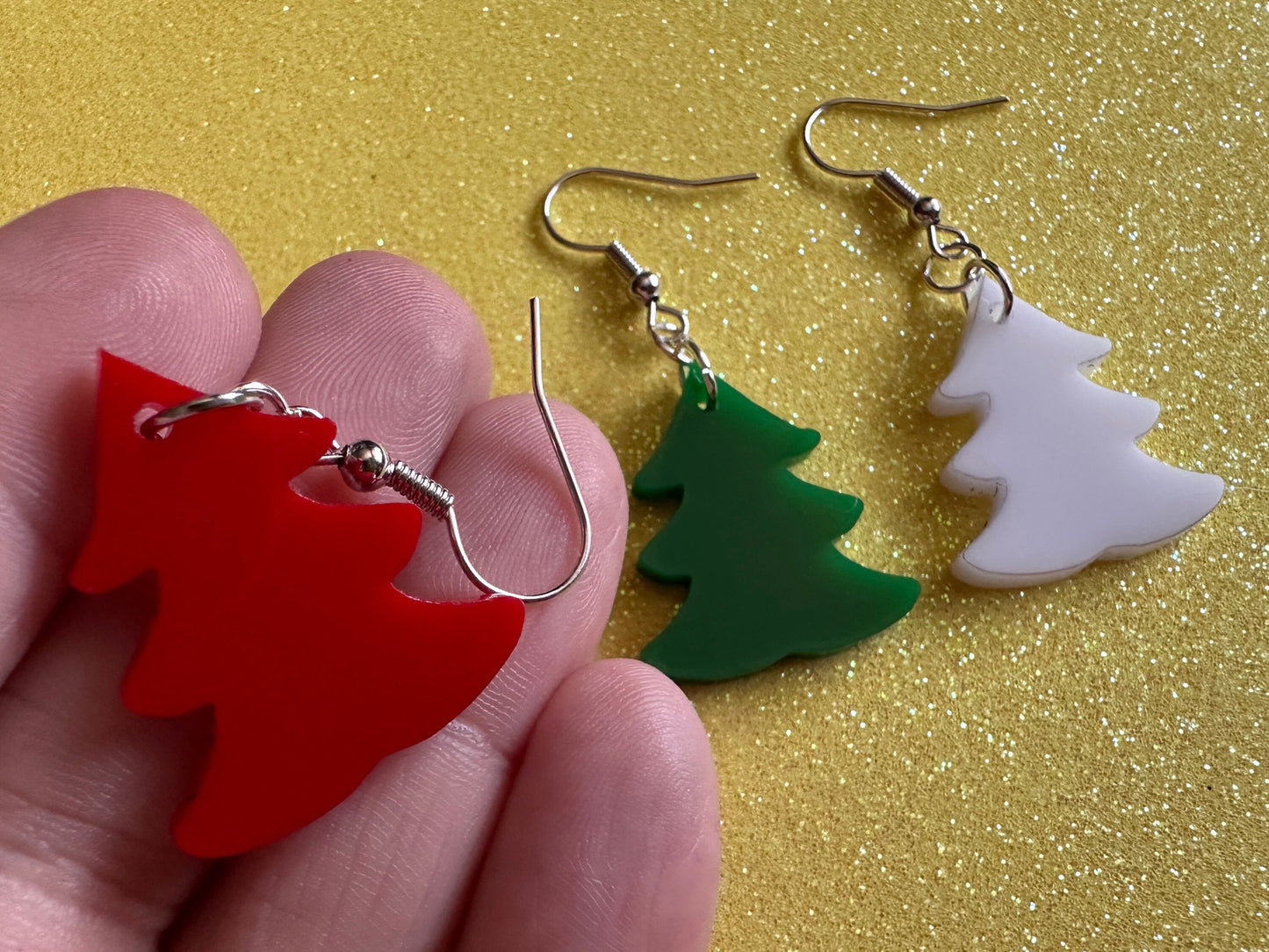Christmas Tree Earrings: Laser Cut Acrylic Trees, Green Earrings, Xmas, Winter, Gifts for Her/Him/Them