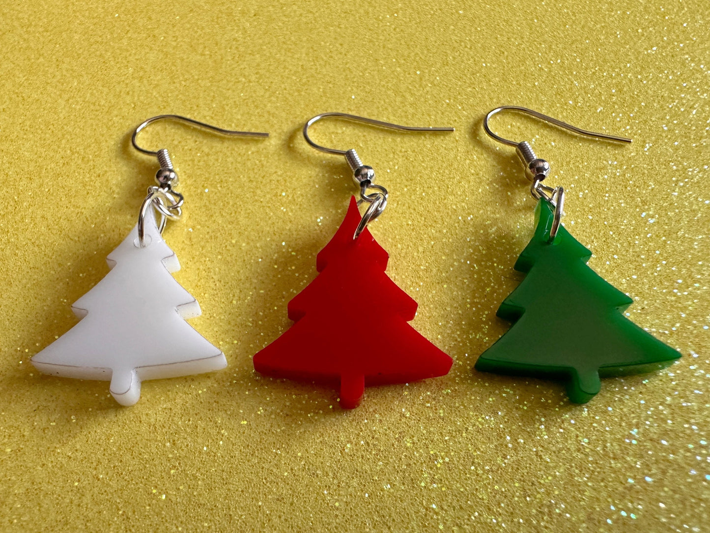 Christmas Tree Earrings: Laser Cut Acrylic Trees, Green Earrings, Xmas, Winter, Gifts for Her/Him/Them