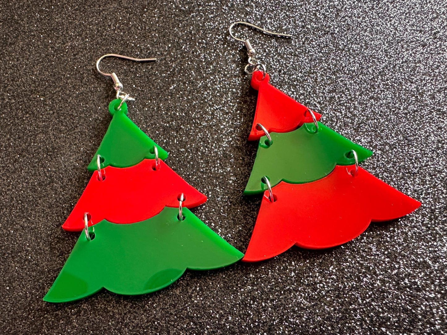 Christmas Tree Earrings: Laser Cut Acrylic Trees, Green Earrings, Xmas, Winter, Gifts for Her/Him/Them