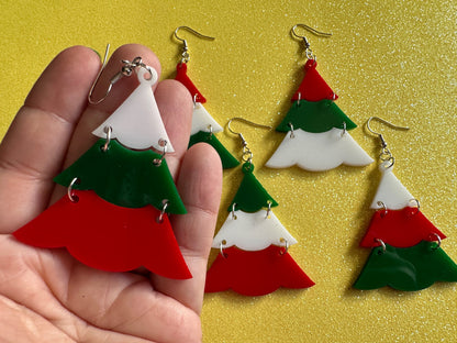 Christmas Tree Earrings: Laser Cut Acrylic Trees, Green Earrings, Xmas, Winter, Gifts for Her/Him/Them