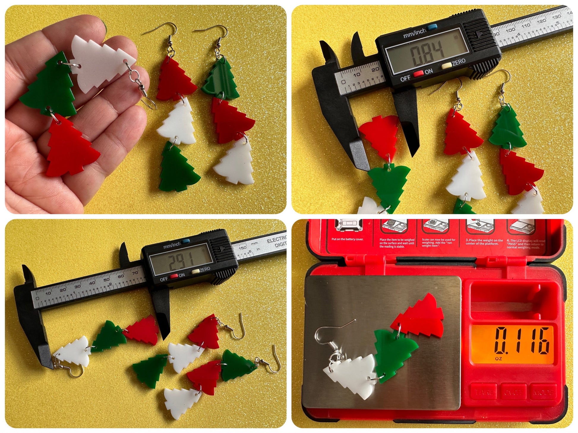 Christmas Tree Earrings: Laser Cut Acrylic Trees, Green Earrings, Xmas, Winter, Gifts for Her/Him/Them