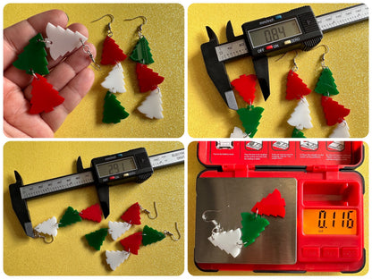 Christmas Tree Earrings: Laser Cut Acrylic Trees, Green Earrings, Xmas, Winter, Gifts for Her/Him/Them