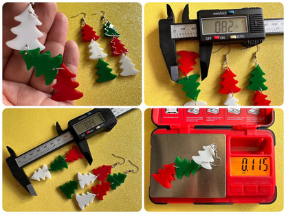 Christmas Tree Earrings: Laser Cut Acrylic Trees, Green Earrings, Xmas, Winter, Gifts for Her/Him/Them