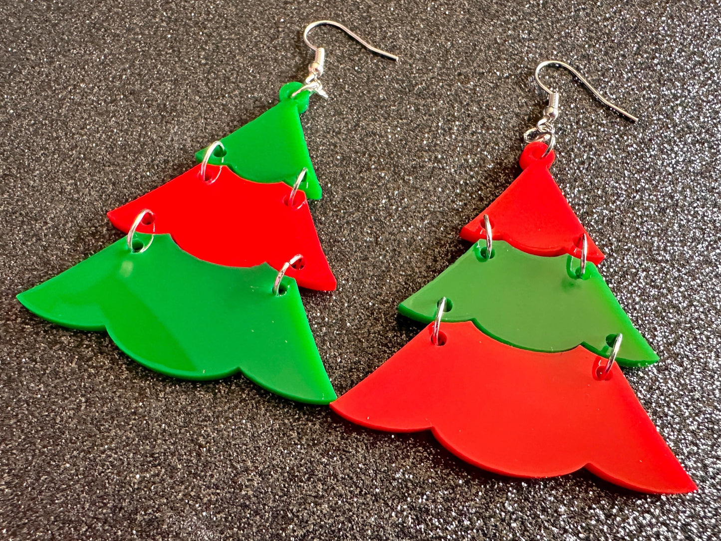 Christmas Tree Earrings: Laser Cut Acrylic Trees, Green Earrings, Xmas, Winter, Gifts for Her/Him/Them