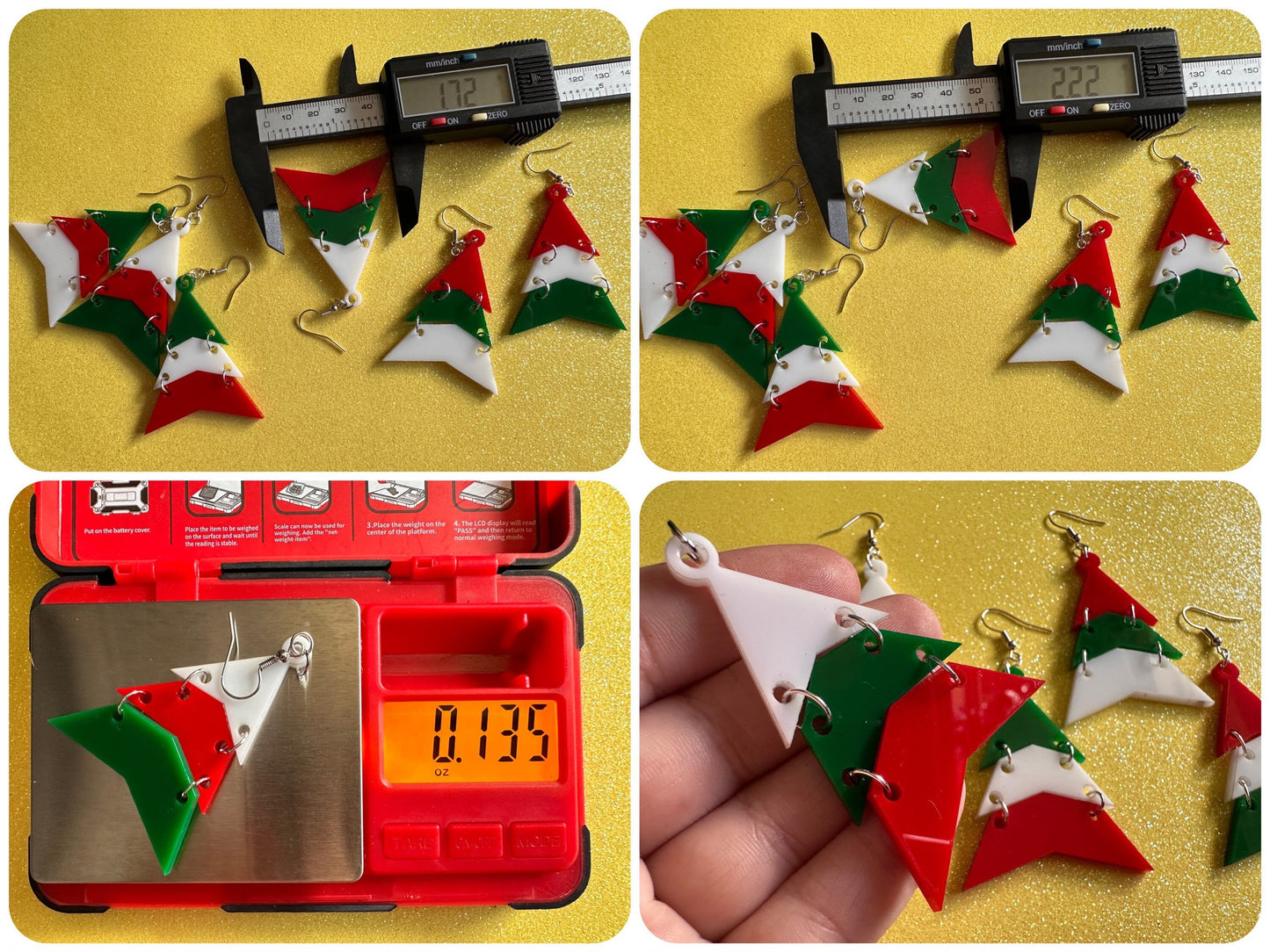 Christmas Tree Earrings: Laser Cut Acrylic Trees, Green Earrings, Xmas, Winter, Gifts for Her/Him/Them