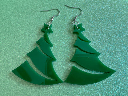 Christmas Tree Earrings: Laser Cut Acrylic Trees, Green Earrings, Xmas, Winter, X-mas, Best Gifts for Her/Him/Them