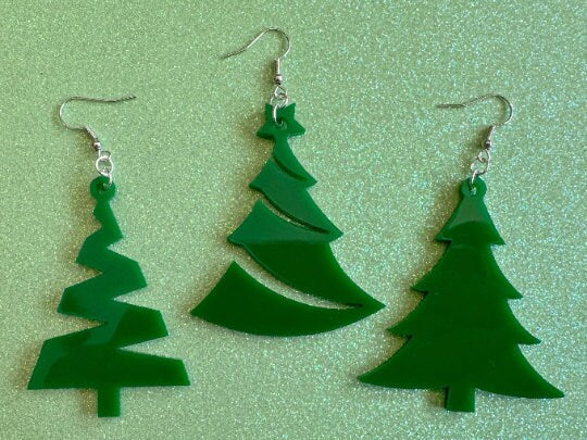 Christmas Tree Earrings: Laser Cut Acrylic Trees, Green Earrings, Xmas, X-mas, Winter, Best Gifts for Her/Him/Them