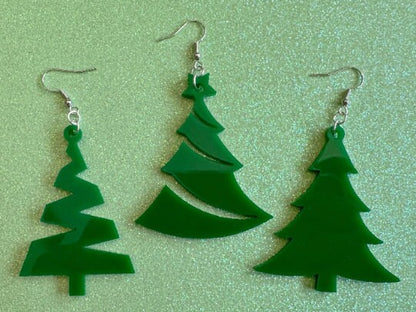 Christmas Tree Earrings: Laser Cut Acrylic Trees, Green Earrings, Xmas, X-mas, Winter, Best Gifts for Her/Him/Them