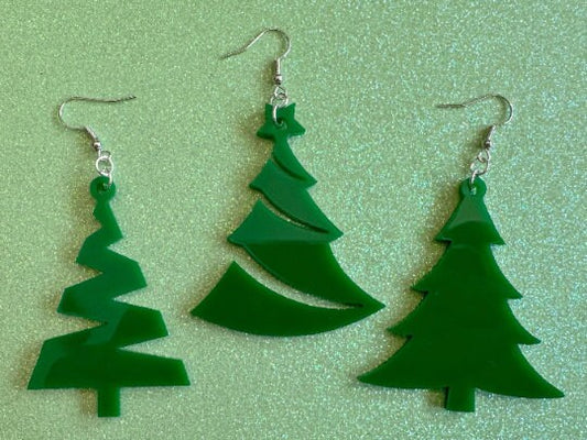 Christmas Tree Earrings: Laser Cut Acrylic Trees, Green Earrings, Xmas, X-mas, Winter, Best Gifts for Her/Him/Them