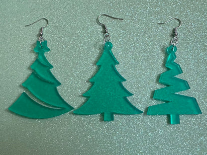 Christmas Tree Earrings: Laser Cut Acrylic Trees, Green Earrings, Xmas, X-mas, Winter, Best Gifts for Her/Him/Them