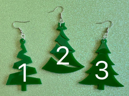 Christmas Tree Earrings: Laser Cut Acrylic Trees, Green Earrings, Xmas, X-mas, Winter, Best Gifts for Her/Him/Them