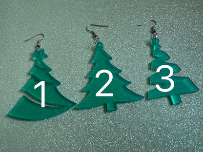 Christmas Tree Earrings: Laser Cut Acrylic Trees, Green Earrings, Xmas, X-mas, Winter, Best Gifts for Her/Him/Them