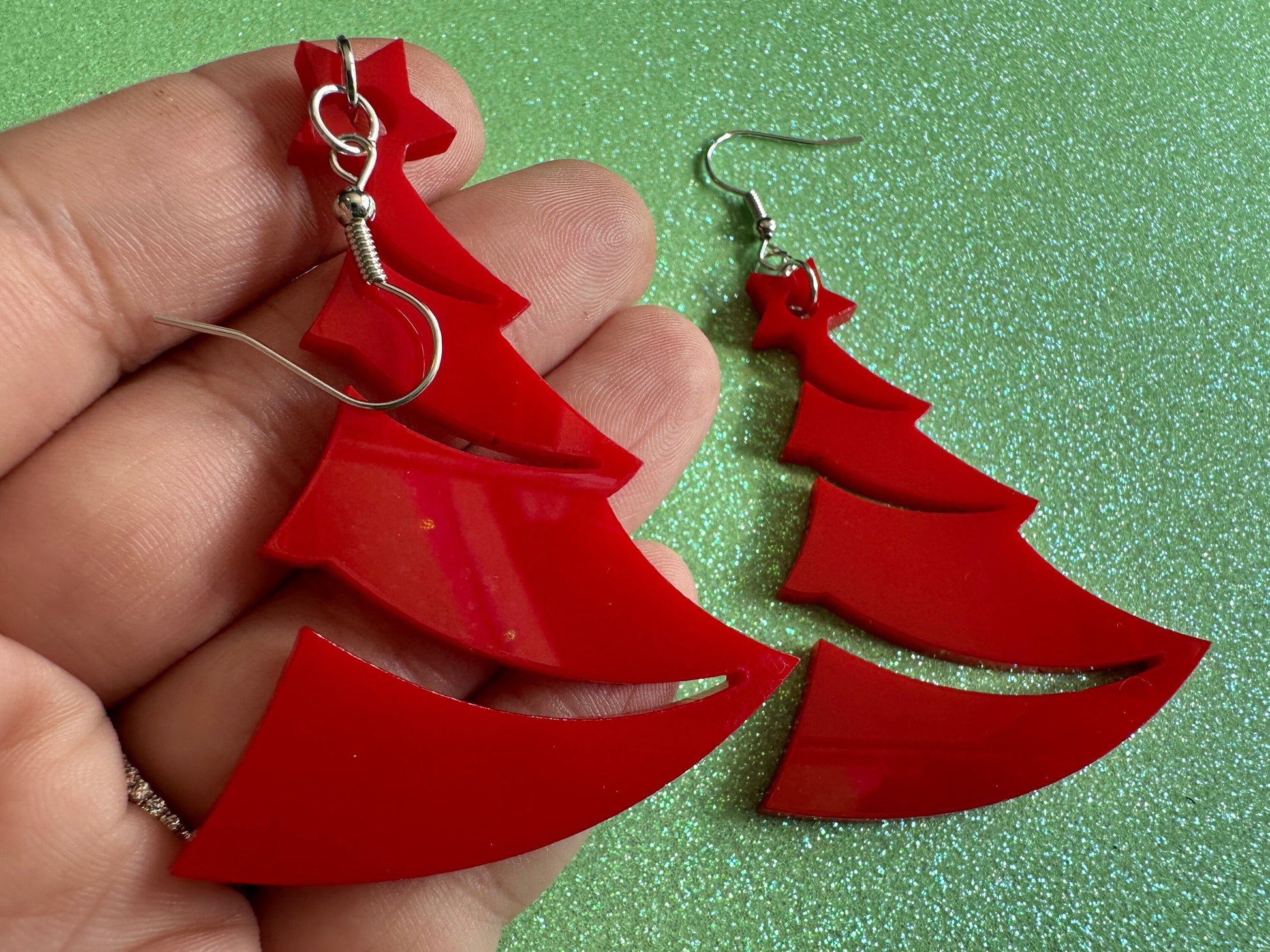 Christmas Tree Earrings: Laser Cut Acrylic Trees, Green Earrings, Xmas, X-mas, Winter, Best Gifts for Her/Him/Them