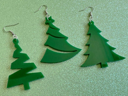 Christmas Tree Earrings: Laser Cut Acrylic Trees, Green Earrings, Xmas, X-mas, Winter, Best Gifts for Her/Him/Them