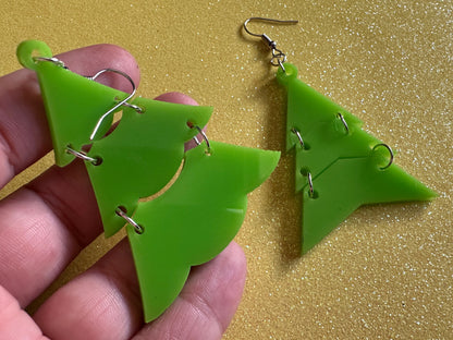 Christmas Tree Earrings: Laser Cut Acrylic Trees, Green Earrings, Xmas, X-mas, Winter, Best Gifts for Her/Him/Them