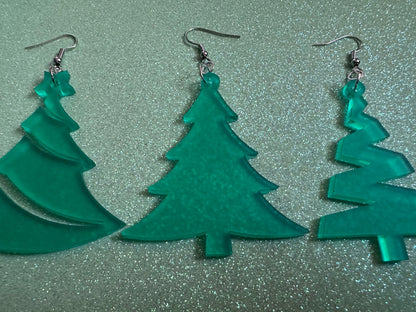 Christmas Tree Earrings: Laser Cut Acrylic Trees, Green Earrings, Xmas, X-mas, Winter, Best Gifts for Her/Him/Them