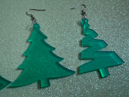 Christmas Tree Earrings: Laser Cut Acrylic Trees, Green Earrings, Xmas, X-mas, Winter, Best Gifts for Her/Him/Them