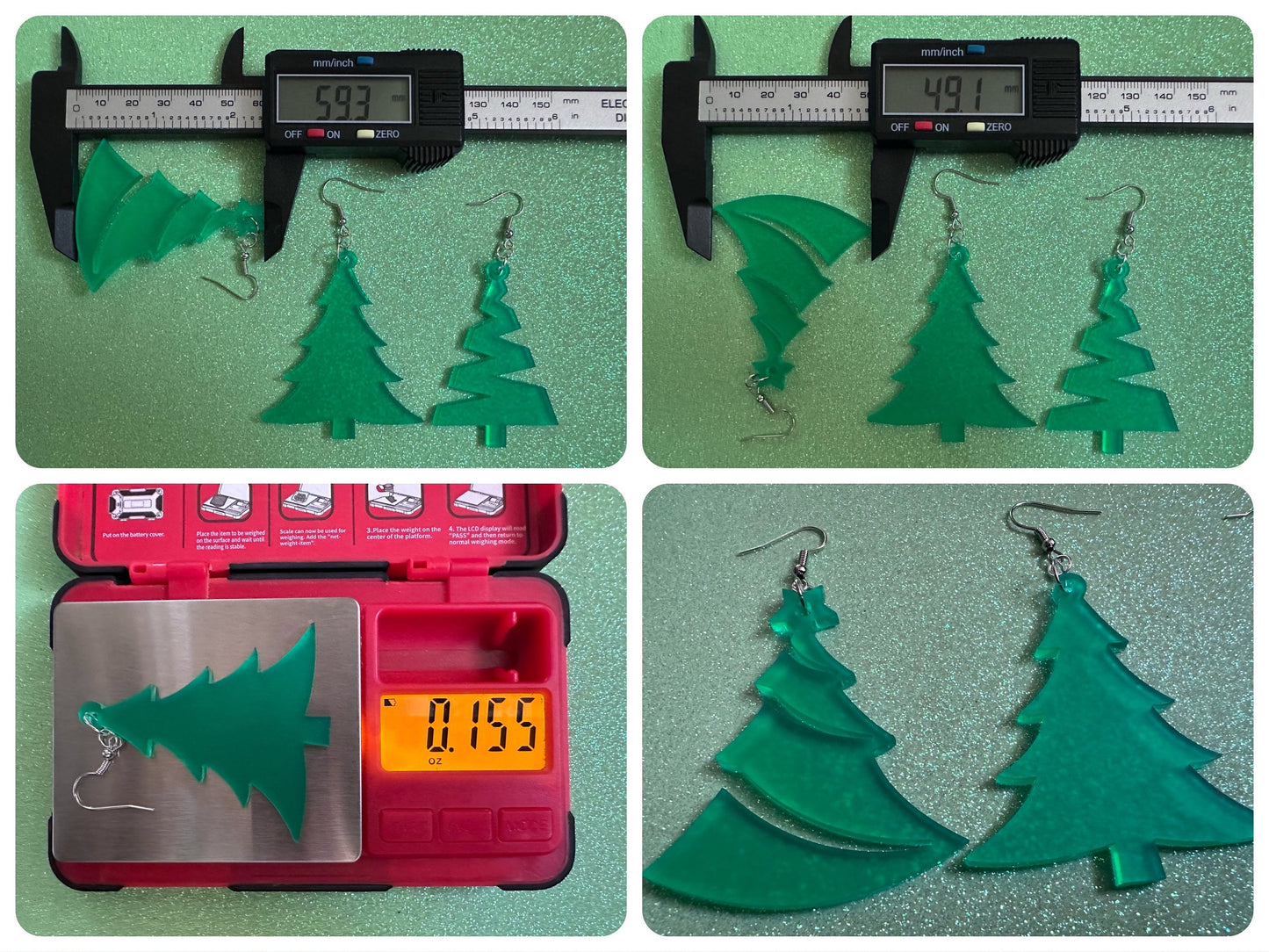 Christmas Tree Earrings: Laser Cut Acrylic Trees, Green Earrings, Xmas, X-mas, Winter, Best Gifts for Her/Him/Them