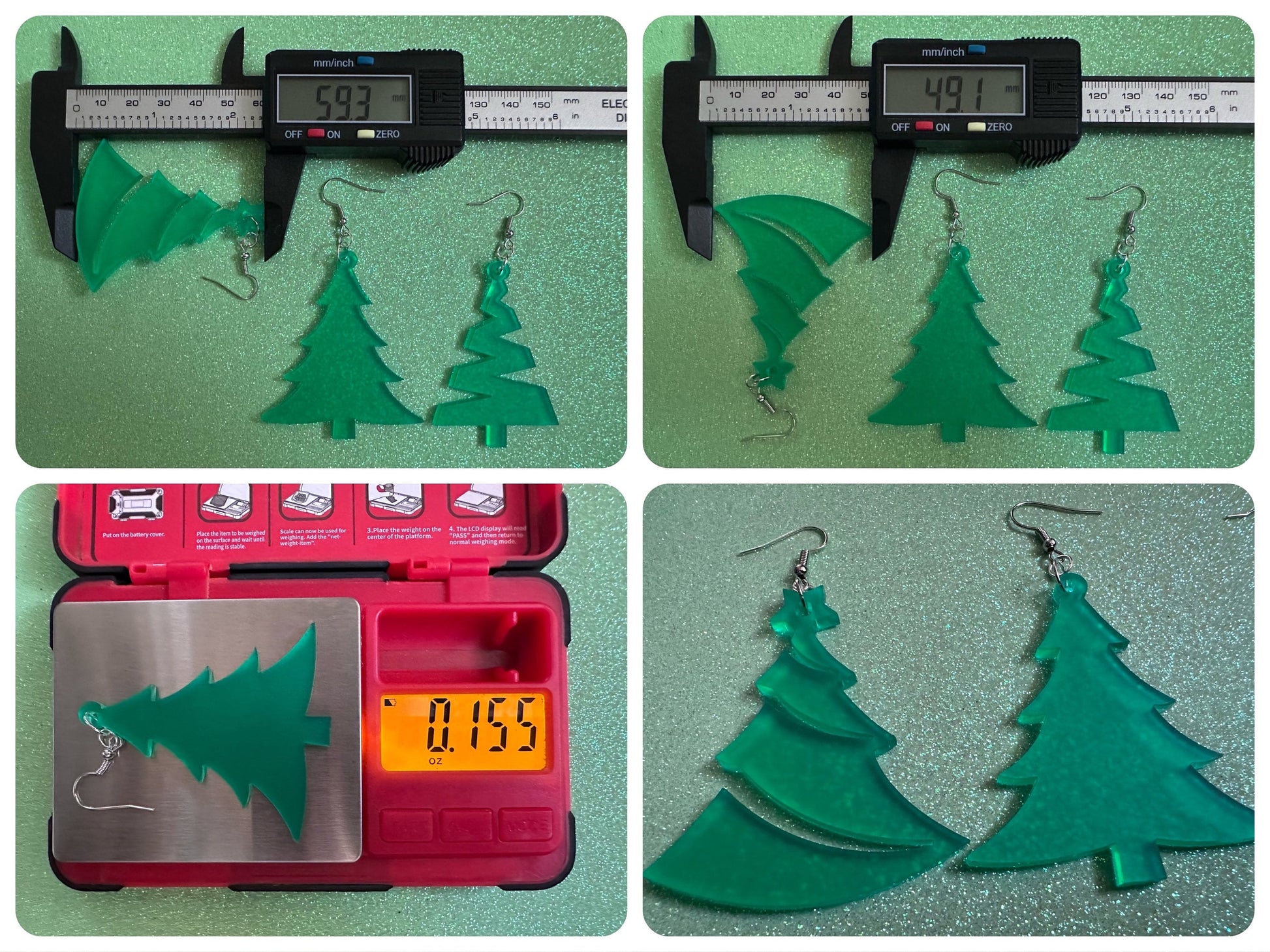 Christmas Tree Earrings: Laser Cut Acrylic Trees, Green Earrings, Xmas, X-mas, Winter, Best Gifts for Her/Him/Them