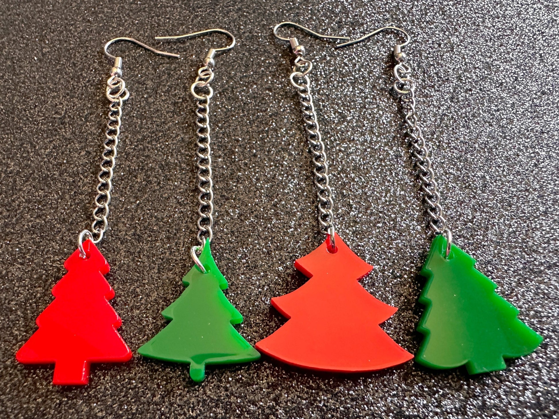 Christmas Tree Earrings: Laser Cut Acrylic Xmas Trees, Shiny, Sparkly, Green Earrings, Winter, Gifts for Her/Him/Them