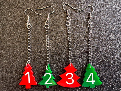Christmas Tree Earrings: Laser Cut Acrylic Xmas Trees, Shiny, Sparkly, Green Earrings, Winter, Gifts for Her/Him/Them
