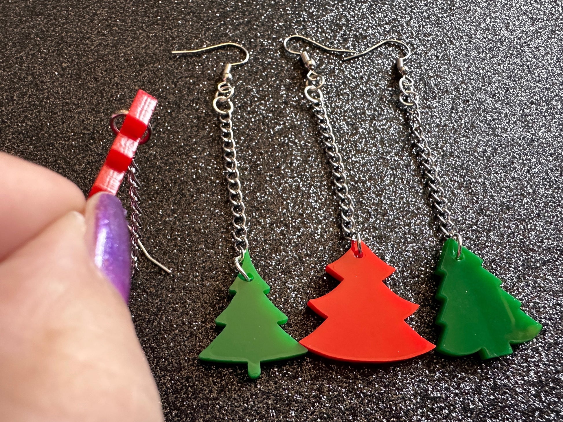 Christmas Tree Earrings: Laser Cut Acrylic Xmas Trees, Shiny, Sparkly, Green Earrings, Winter, Gifts for Her/Him/Them