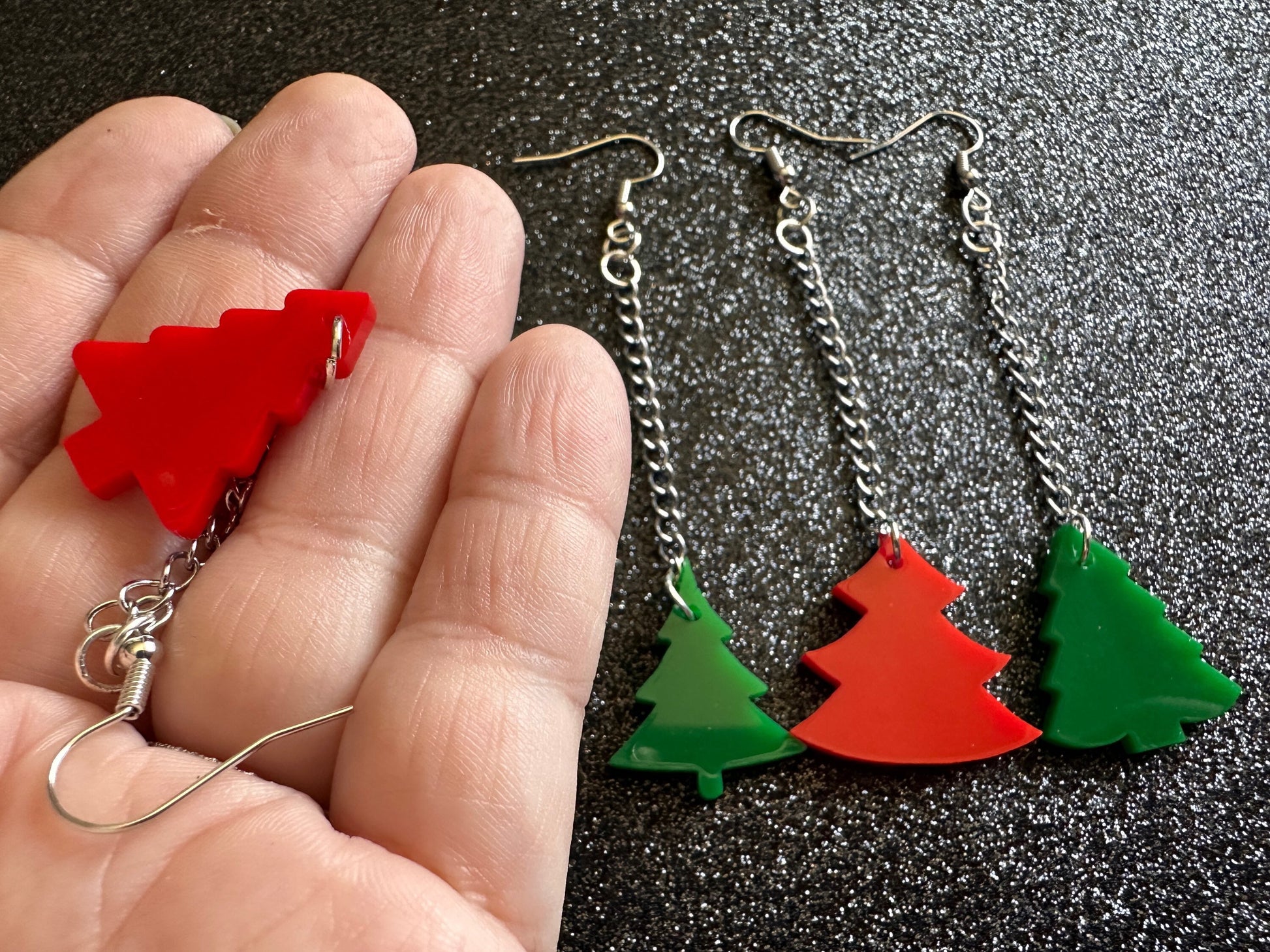 Christmas Tree Earrings: Laser Cut Acrylic Xmas Trees, Shiny, Sparkly, Green Earrings, Winter, Gifts for Her/Him/Them