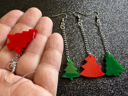 Christmas Tree Earrings: Laser Cut Acrylic Xmas Trees, Shiny, Sparkly, Green Earrings, Winter, Gifts for Her/Him/Them