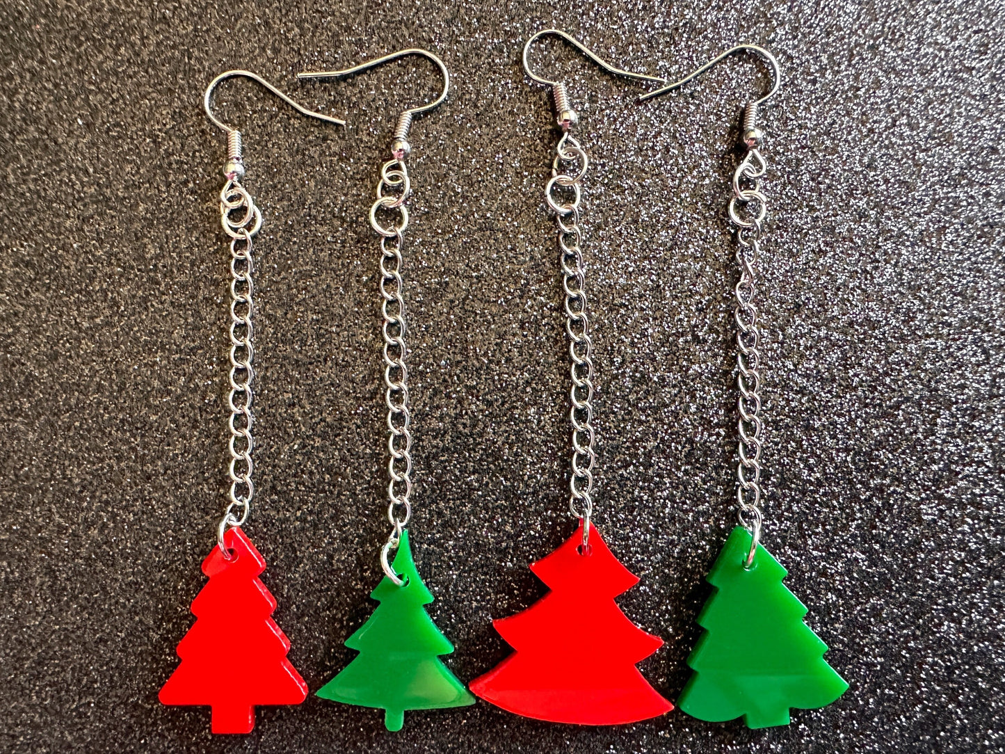 Christmas Tree Earrings: Laser Cut Acrylic Xmas Trees, Shiny, Sparkly, Green Earrings, Winter, Gifts for Her/Him/Them