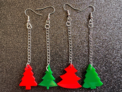 Christmas Tree Earrings: Laser Cut Acrylic Xmas Trees, Shiny, Sparkly, Green Earrings, Winter, Gifts for Her/Him/Them
