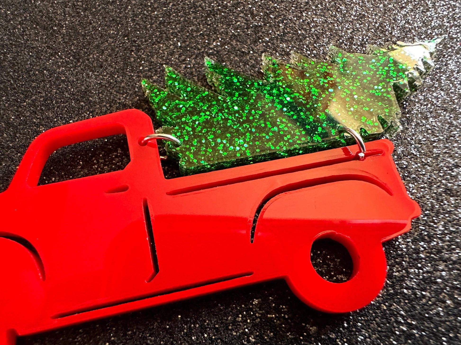 Christmas Truck Earrings: Laser Cut Acrylic Christmas Trees, Red Truck, X-mas, Xmas, Green Earrings, Winter, Best Gifts for Her/Him/Them