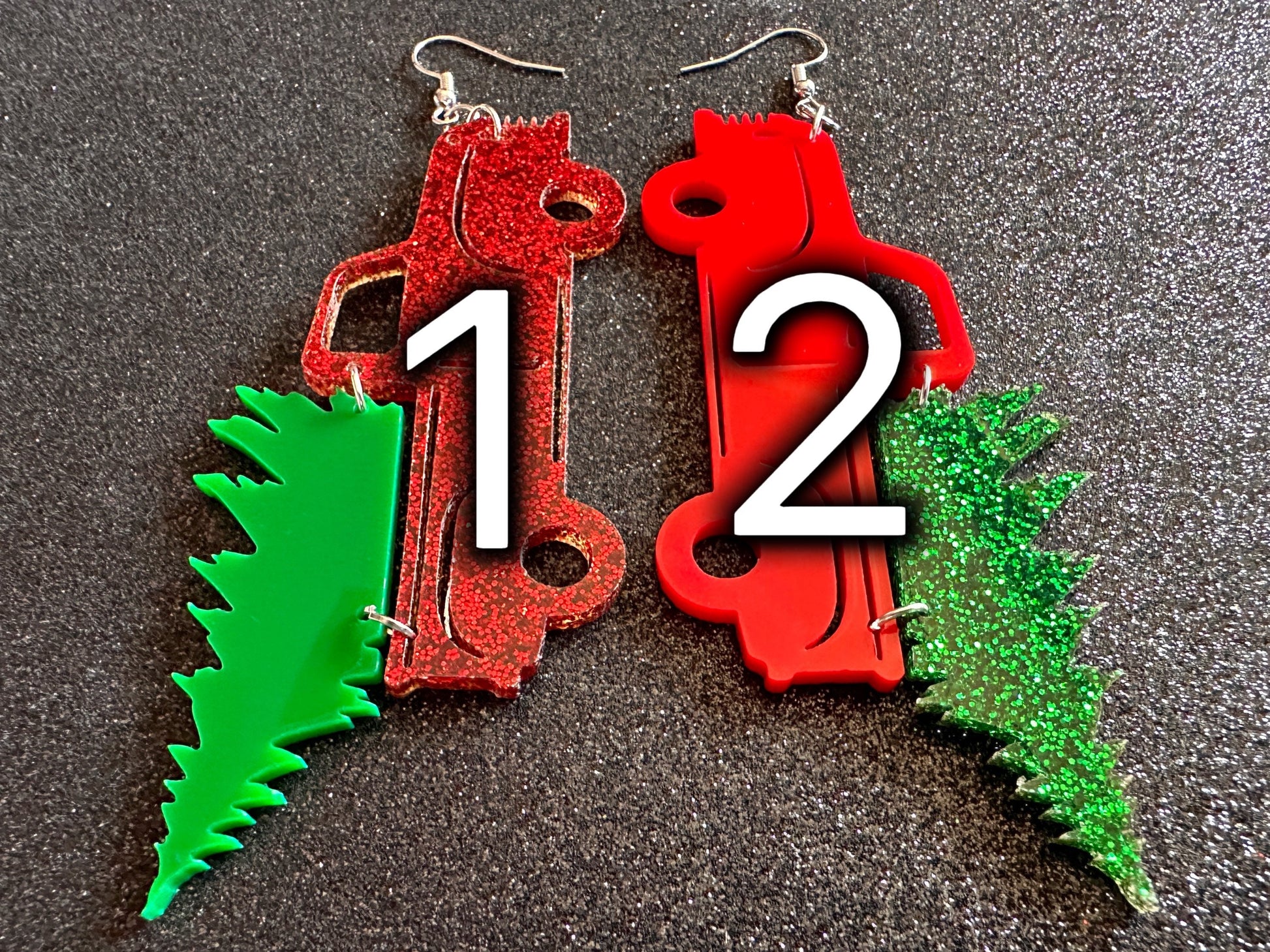 Christmas Truck Earrings: Laser Cut Acrylic Christmas Trees, Red Truck, X-mas, Xmas, Green Earrings, Winter, Best Gifts for Her/Him/Them
