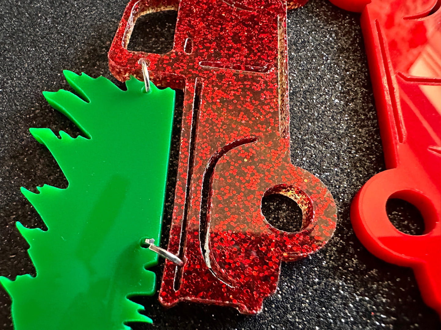 Christmas Truck Earrings: Laser Cut Acrylic Christmas Trees, Red Truck, X-mas, Xmas, Green Earrings, Winter, Best Gifts for Her/Him/Them