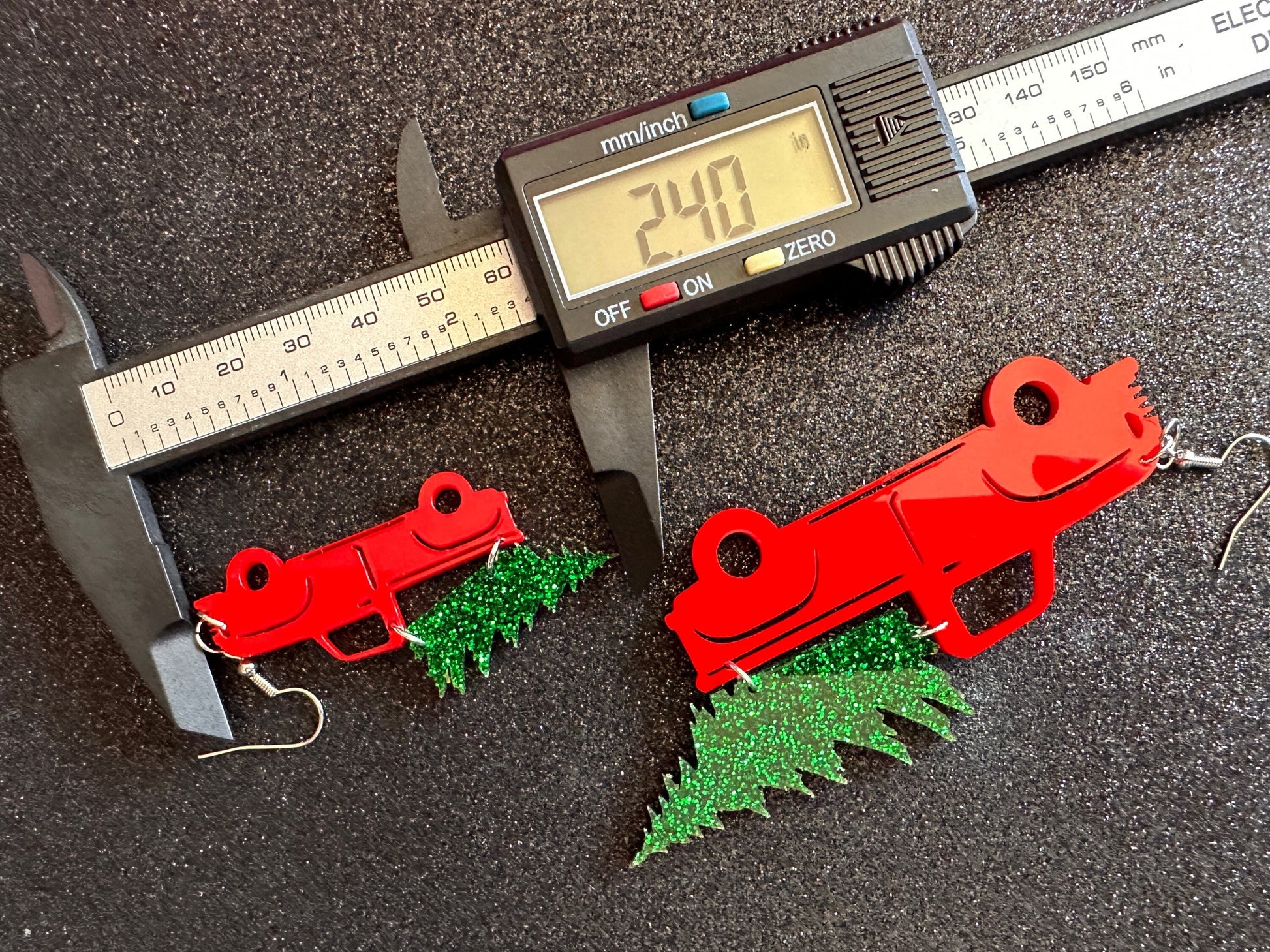 Christmas Truck Earrings: Laser Cut Acrylic Christmas Trees, Red Truck, X-mas, Xmas, Green Earrings, Winter, Best Gifts for Her/Him/Them