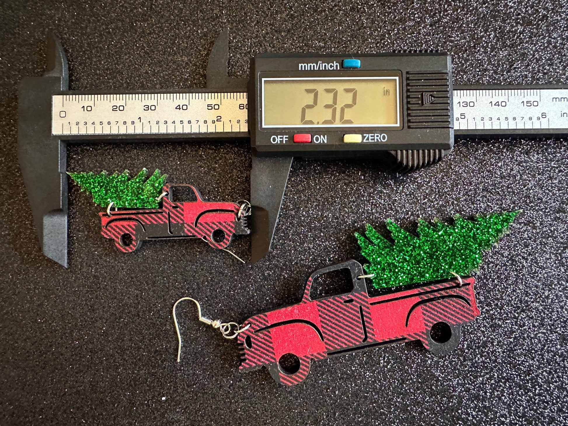 Christmas Truck Earrings: Laser Cut Acrylic Christmas Trees, Red Truck, X-mas, Xmas, Green Earrings, Winter, Best Gifts for Her/Him/Them