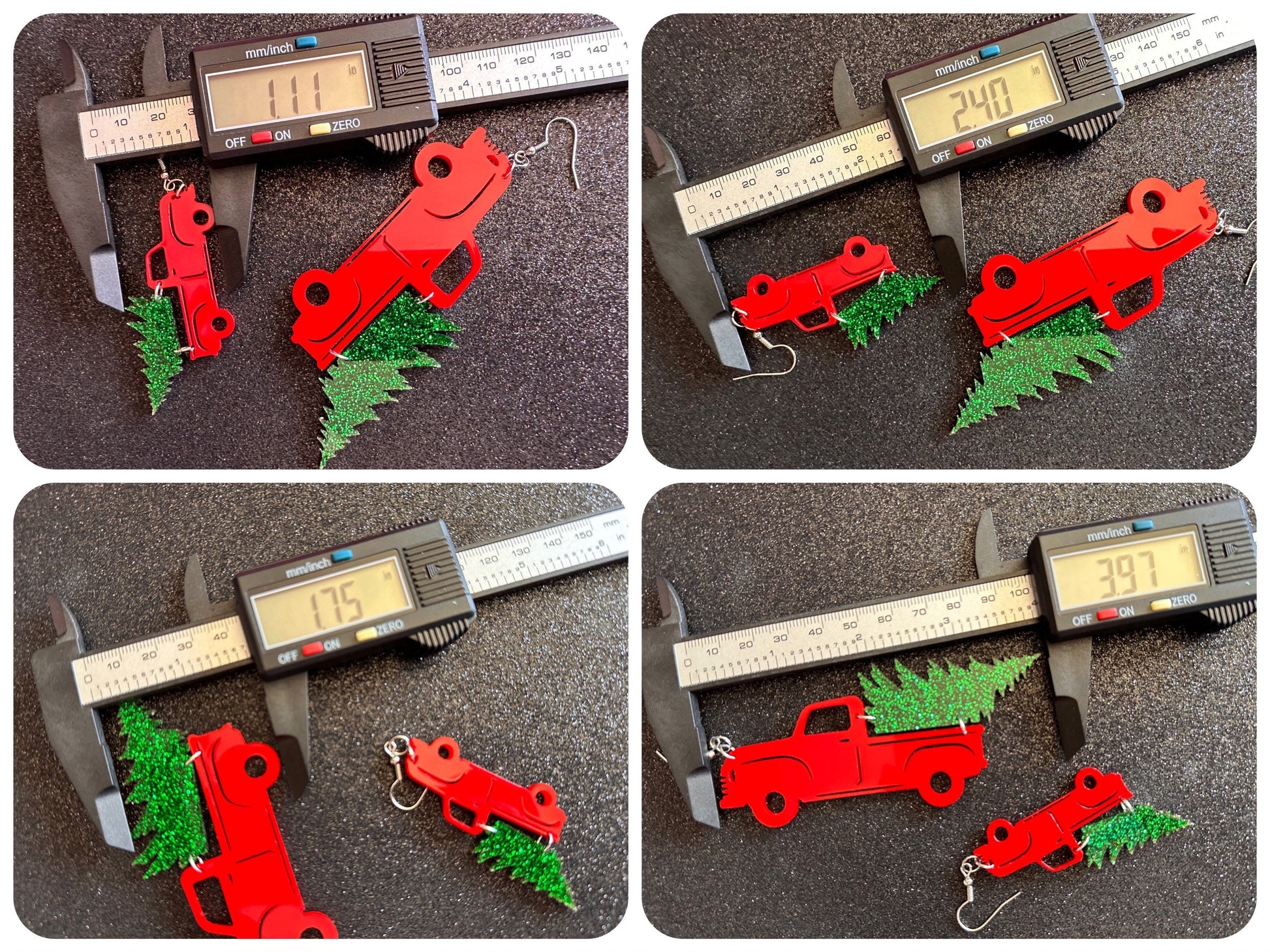 Christmas Truck Earrings: Laser Cut Acrylic Christmas Trees, Red Truck, X-mas, Xmas, Green Earrings, Winter, Best Gifts for Her/Him/Them