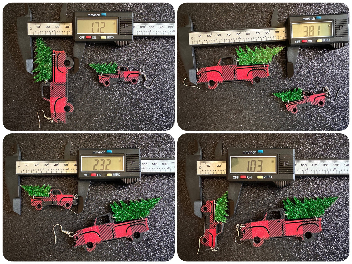 Christmas Truck Earrings: Laser Cut Acrylic Christmas Trees, Red Truck, X-mas, Xmas, Green Earrings, Winter, Best Gifts for Her/Him/Them