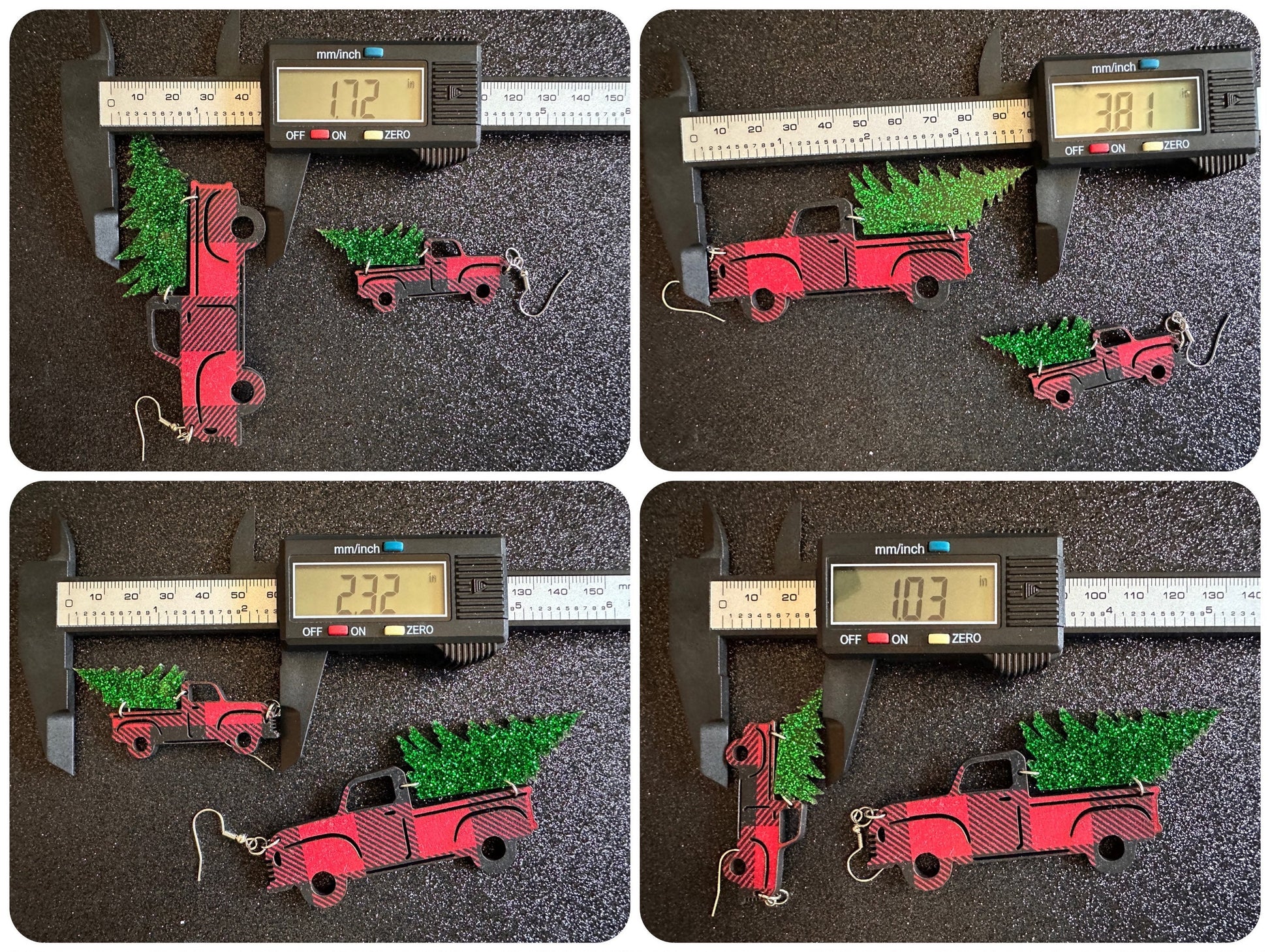 Christmas Truck Earrings: Laser Cut Acrylic Christmas Trees, Red Truck, X-mas, Xmas, Green Earrings, Winter, Best Gifts for Her/Him/Them