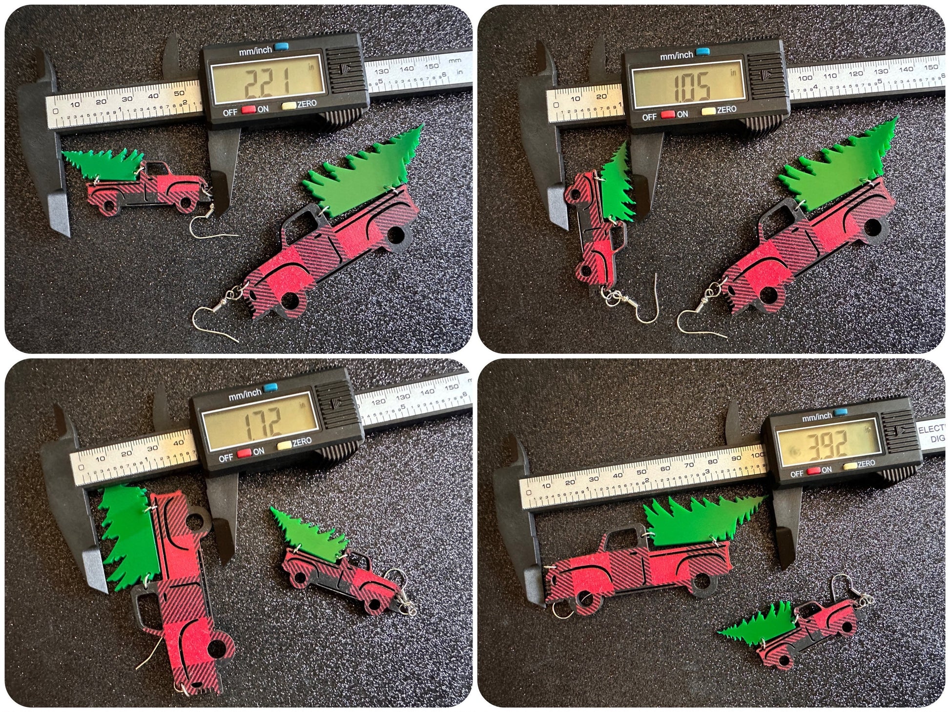 Christmas Truck Earrings: Laser Cut Acrylic Christmas Trees, Red Truck, X-mas, Xmas, Green Earrings, Winter, Best Gifts for Her/Him/Them