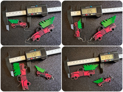 Christmas Truck Earrings: Laser Cut Acrylic Christmas Trees, Red Truck, X-mas, Xmas, Green Earrings, Winter, Best Gifts for Her/Him/Them