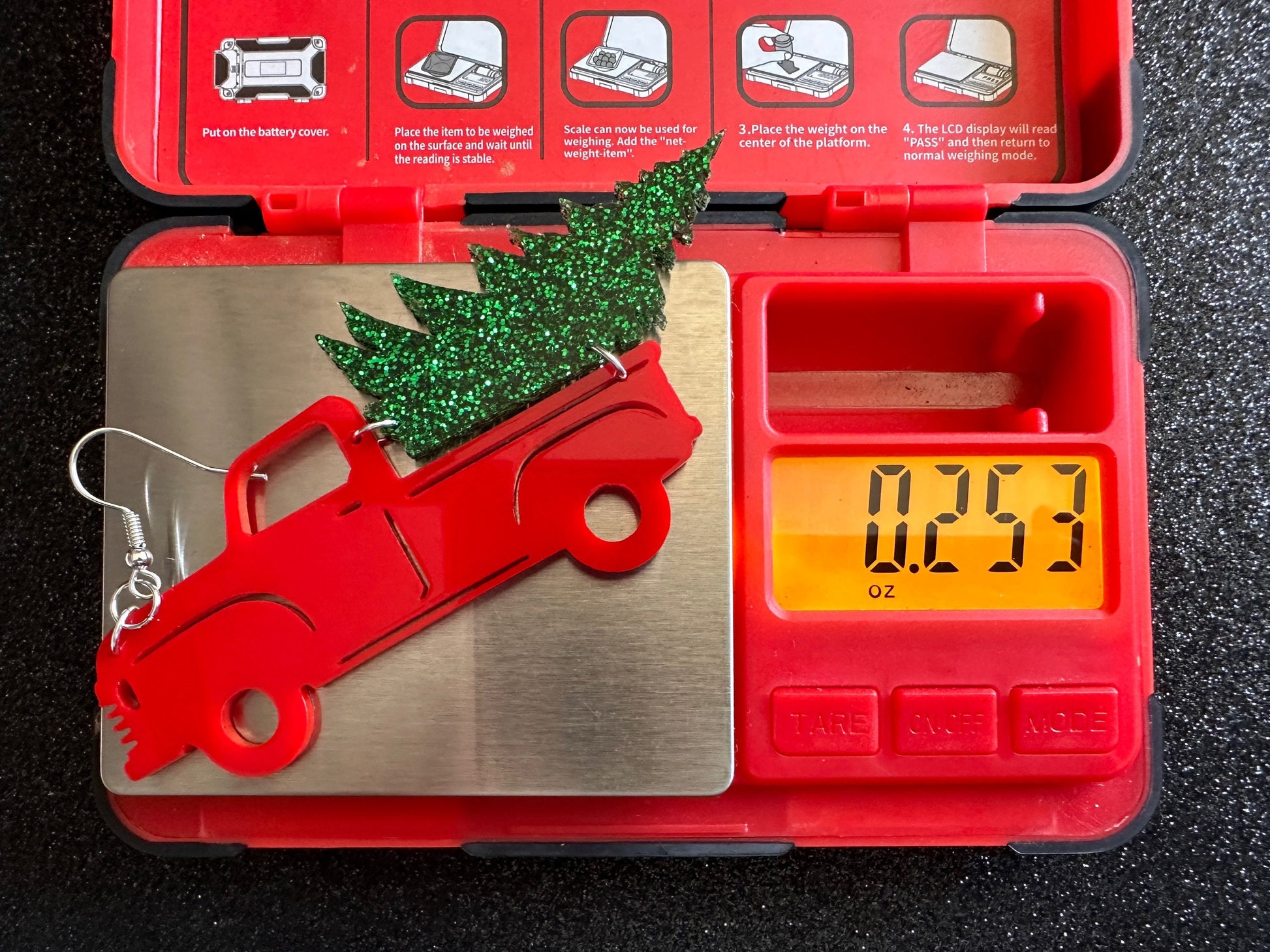 Christmas Truck Earrings: Laser Cut Acrylic Christmas Trees, Red Truck, X-mas, Xmas, Green Earrings, Winter, Best Gifts for Her/Him/Them