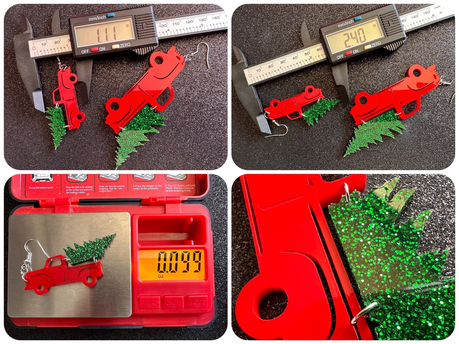 Christmas Truck Earrings: Laser Cut Acrylic Christmas Trees, Red Truck, X-mas, Xmas, Green Earrings, Winter, Best Gifts for Her/Him/Them