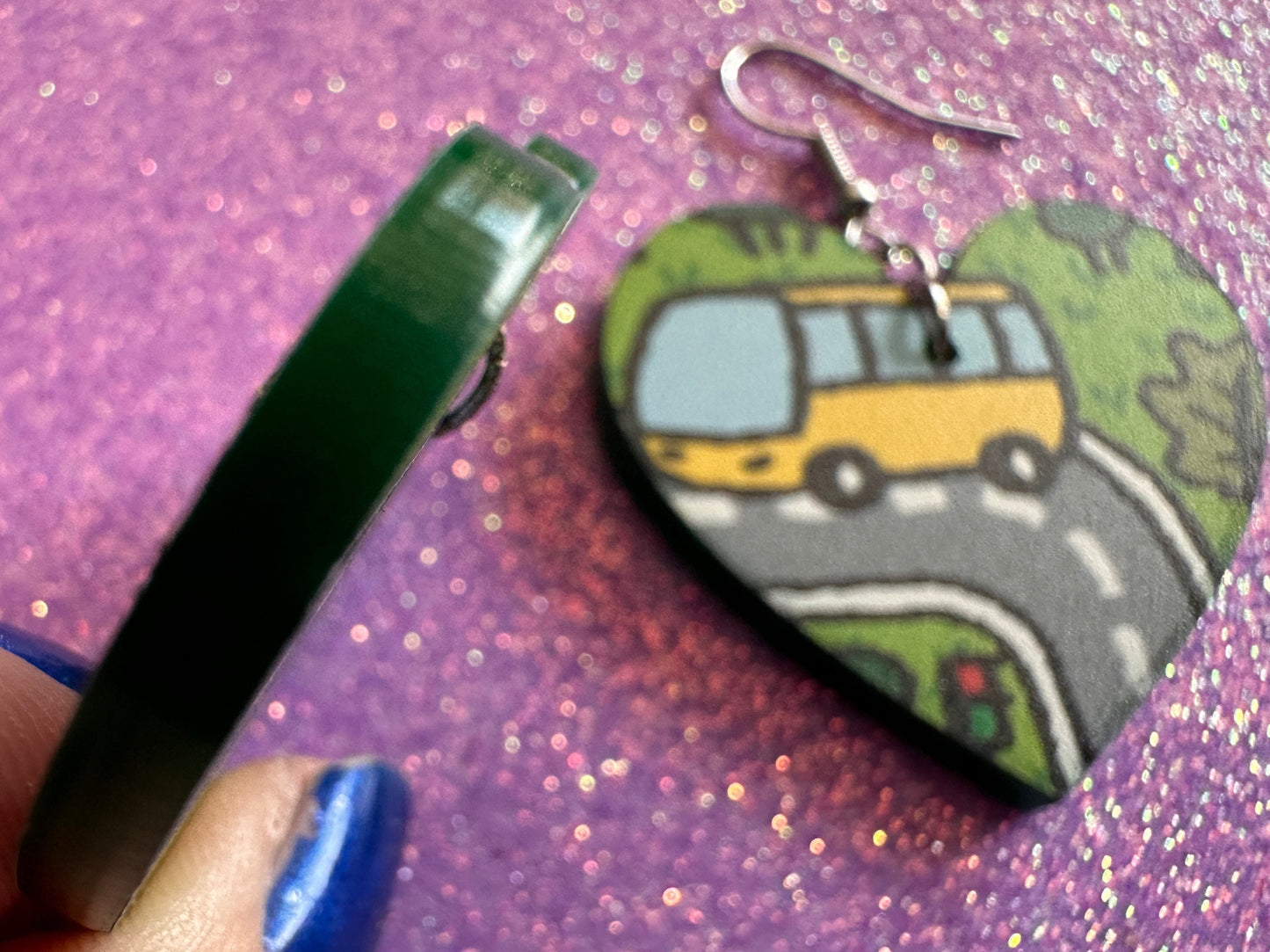 City Road Carpet Earrings: Laser Cut Acrylic Traffic Light, Car, Driving, Roads, Buildings, School Bus, Toy, Novelty, Gifts for Her/Him/Them