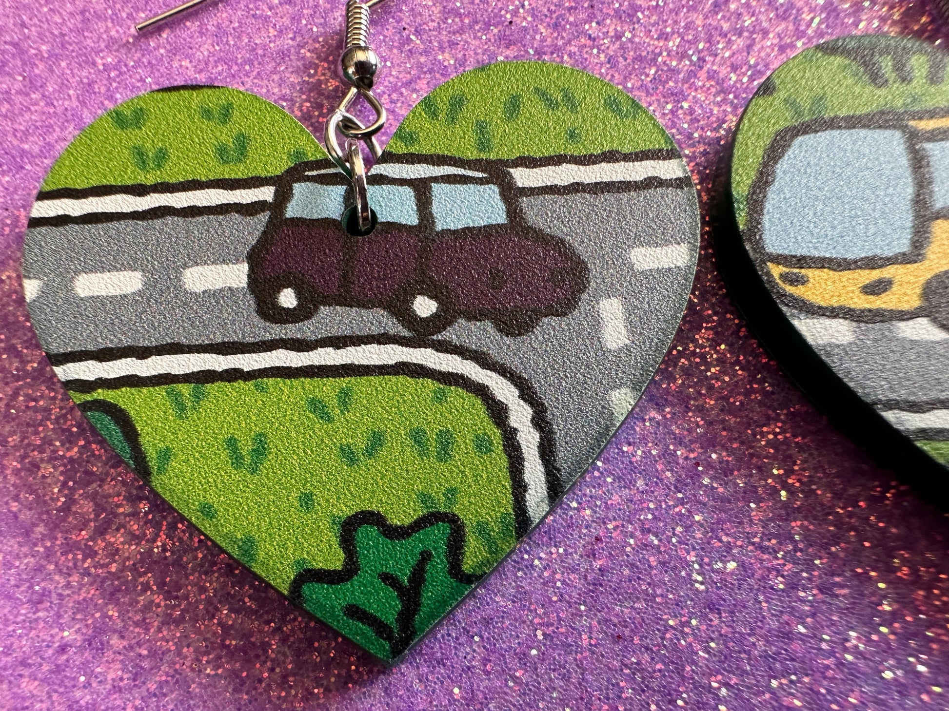 City Road Carpet Earrings: Laser Cut Acrylic Traffic Light, Car, Driving, Roads, Buildings, School Bus, Toy, Novelty, Gifts for Her/Him/Them
