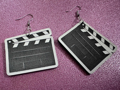 Clapper Board Earrings: Laser Cut Acrylic Video Director Earrings, Film, Video Camera, Movies, Cinema, Rolling, Best Gifts for Her/Him/Them