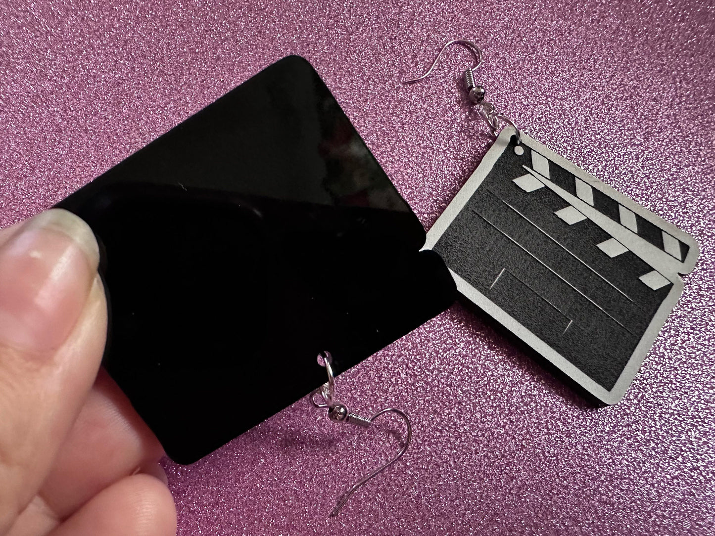Clapper Board Earrings: Laser Cut Acrylic Video Director Earrings, Film, Video Camera, Movies, Cinema, Rolling, Best Gifts for Her/Him/Them
